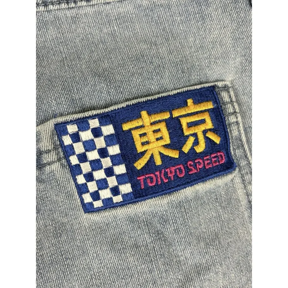 Hello Kitty Racing Team Jeans Women’s 13 Blue Wide Leg Baggy Tokyo Speed Check